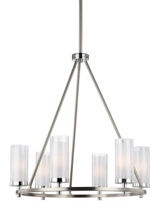 Generation Lighting F2985/6SN/CH Six Light Chandelier, Satin Nickel / Chrome