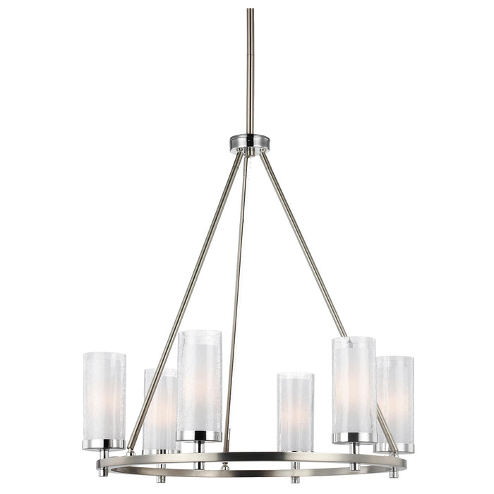 Generation Lighting F2985/6SN/CH Six Light Chandelier, Satin Nickel / Chrome