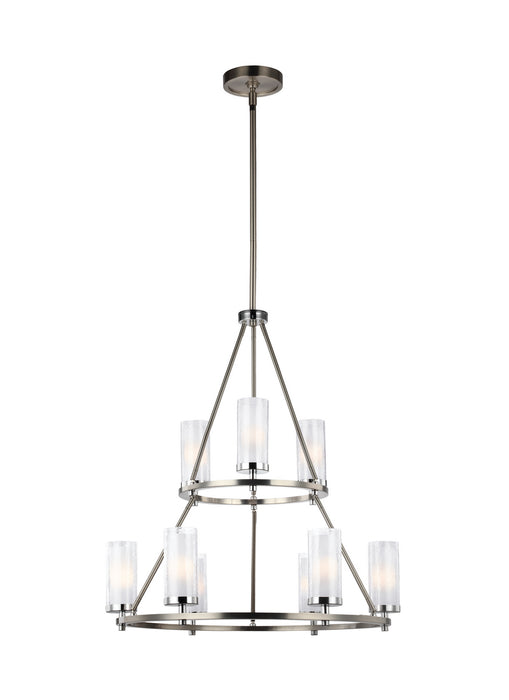 Generation Lighting F2987/9SN/CH Nine Light Chandelier, Satin Nickel / Chrome
