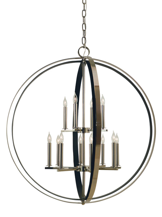 Framburg 4658 PN/MBLACK 12 Light Foyer Chandelier, Polished Nickel w/Matte Black