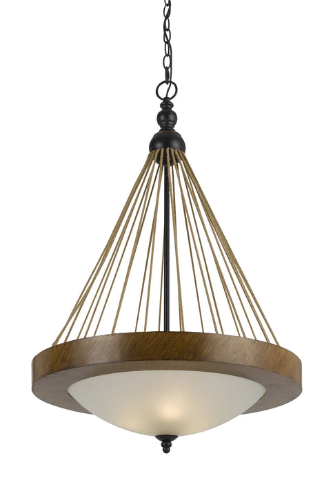 Cal Lighting FX-3563/1P Three Light Pendant, Metal/Wood