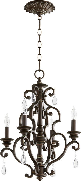 Quorum 6073-4-39 Four Light Chandelier, Vintage Copper