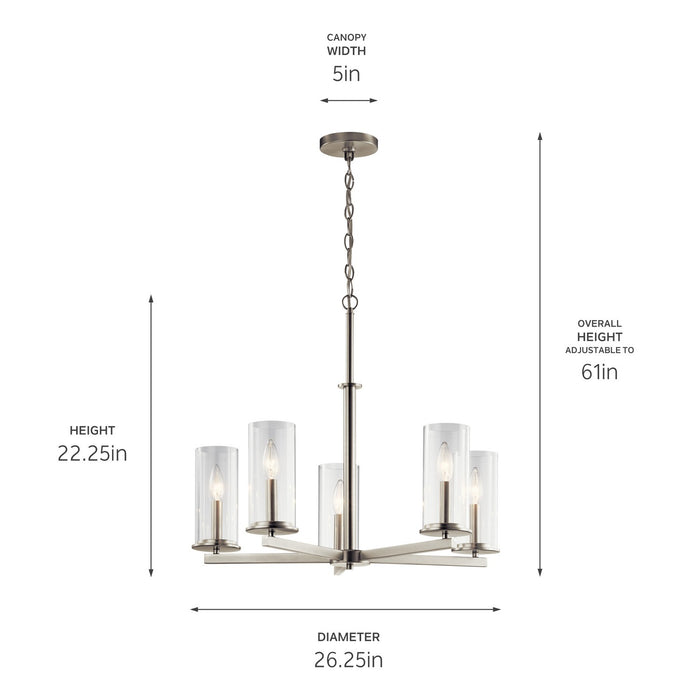 Kichler 43999NI Five Light Chandelier, Brushed Nickel