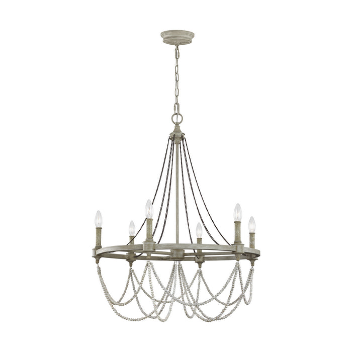 Visual Comfort Studio F3132/6FWO/DWW Six Light Chandelier, French Washed Oak / Distressed White Wood