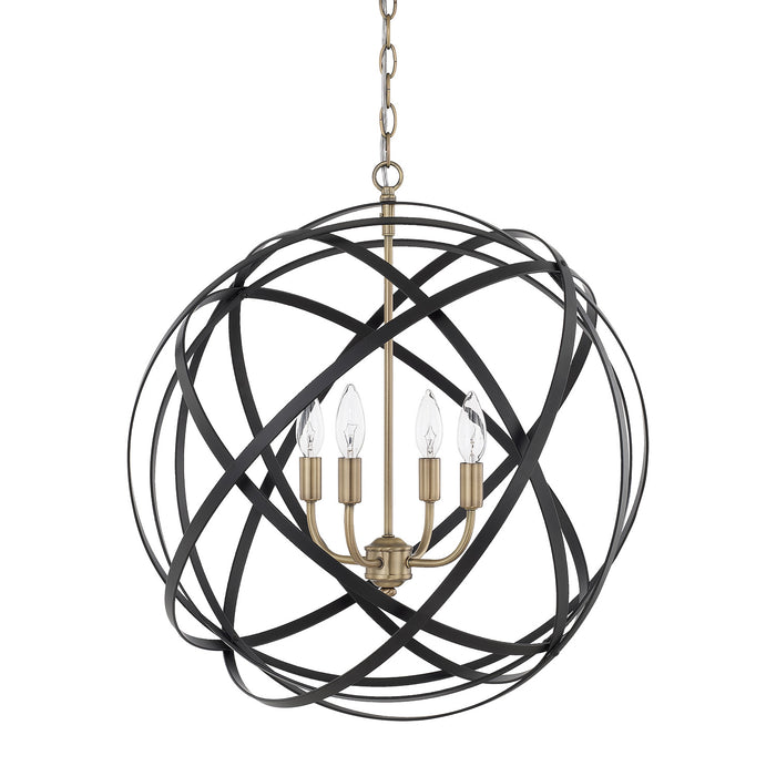 Capital Lighting 4234AB Four Light Pendant, Aged Brass and Black