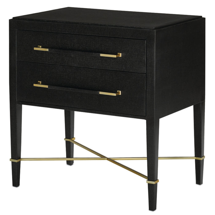 Currey and Company 3000-0036 Nightstand, Black Lacquered Linen/Champagne