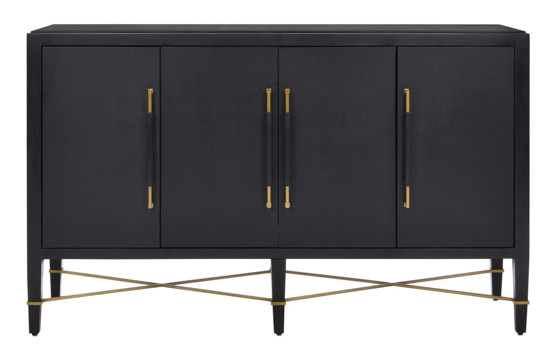 Currey and Company 3000-0037 Sideboard, Black Lacquered Linen/Champagne
