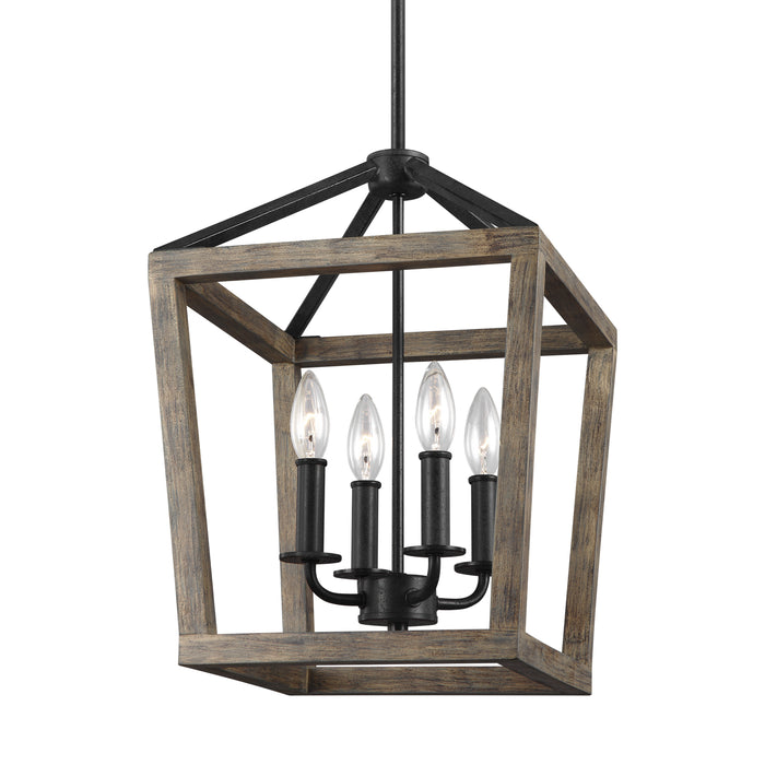 Visual Comfort Studio F3190/4WOW/AF Four Light Chandelier, Weathered Oak Wood / Antique Forged Iron