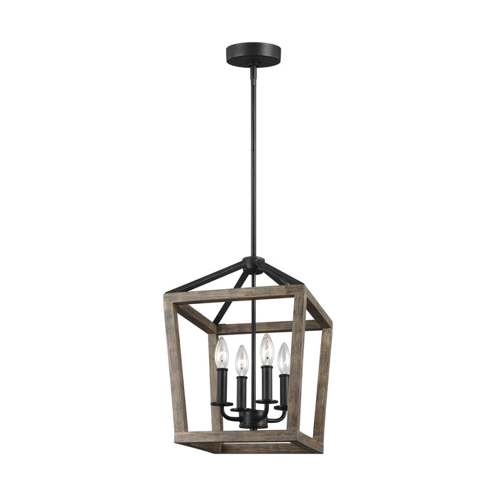 Visual Comfort Studio F3190/4WOW/AF Four Light Chandelier, Weathered Oak Wood / Antique Forged Iron