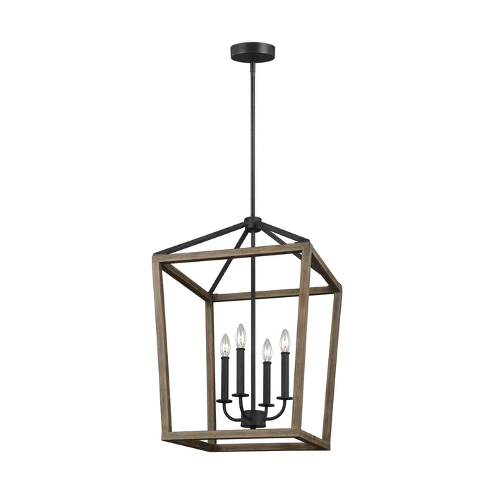 Visual Comfort Studio F3191/4WOW/AF Four Light Chandelier, Weathered Oak Wood / Antique Forged Iron