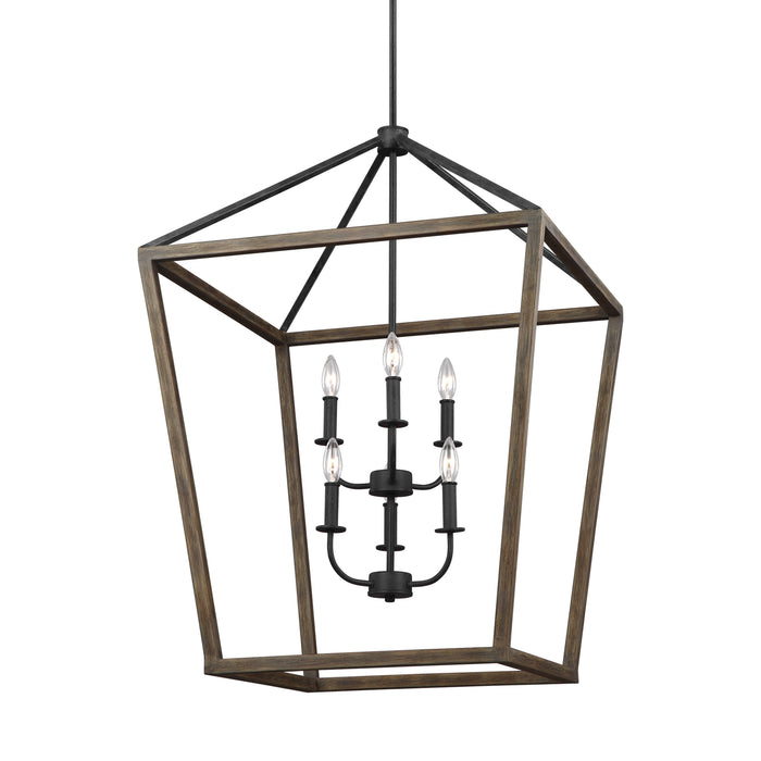 Visual Comfort Studio F3192/6WOW/AF Six Light Chandelier, Weathered Oak Wood / Antique Forged Iron