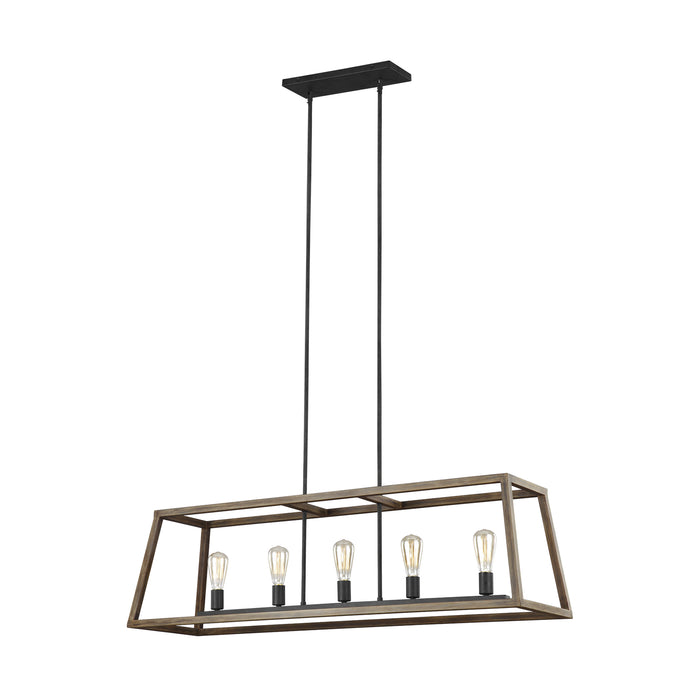 Visual Comfort Studio F3193/5WOW/AF Five Light Linear Chandelier, Weathered Oak Wood / Antique Forged Iron