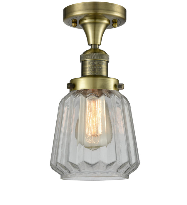 Innovations 517-1CH-AB-G142 One Light Semi-Flush Mount, Antique Brass