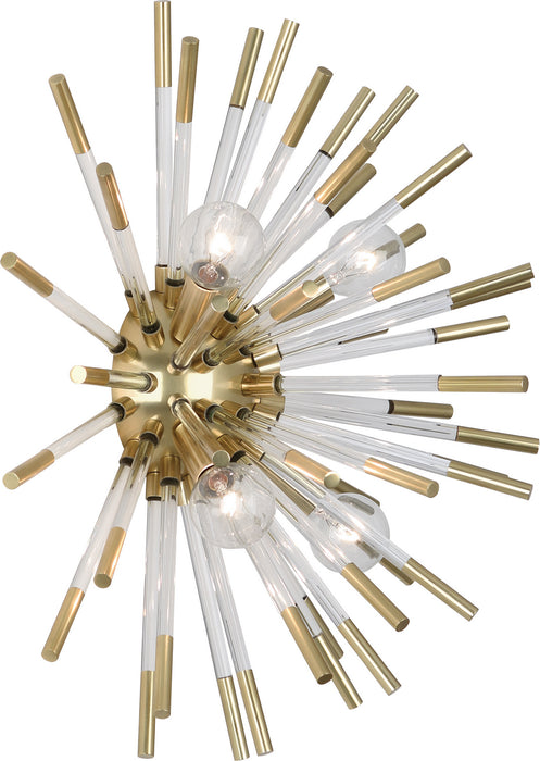 Robert Abbey 167 Four Light Wall Sconce, Modern Brass w/Clear Acrylic Rods