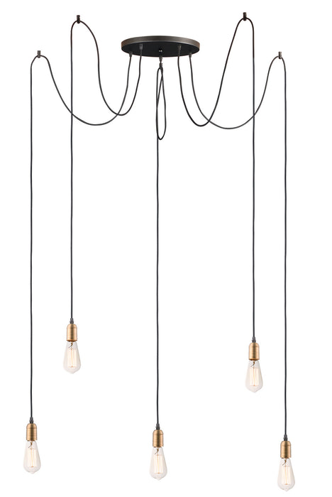 Maxim 12125BKAB Five Light Pendant, Black / Antique Brass