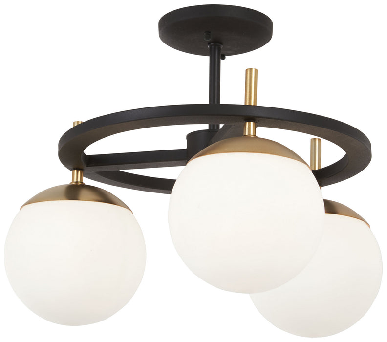 George Kovacs P1357-618 Three Light Semi Flush Mount, Weathered Black W/Autumn Gold