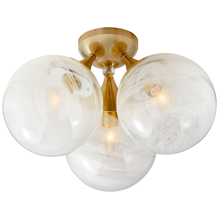 Visual Comfort Signature ARN 4401HAB-WG Three Light Flush Mount, Hand-Rubbed Antique Brass