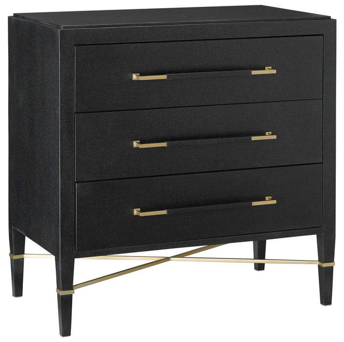 Currey and Company 3000-0065 Chest, Black Lacquered Linen/Champagne