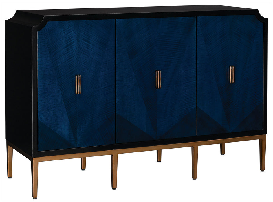 Currey and Company 3000-0082 Cabinet, Dark Sapphire/Caviar Black/Antique Brass