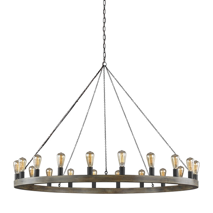 Visual Comfort Studio F3933/20WOW/AF 20 Light Chandelier, Weathered Oak Wood / Antique Forged Iron