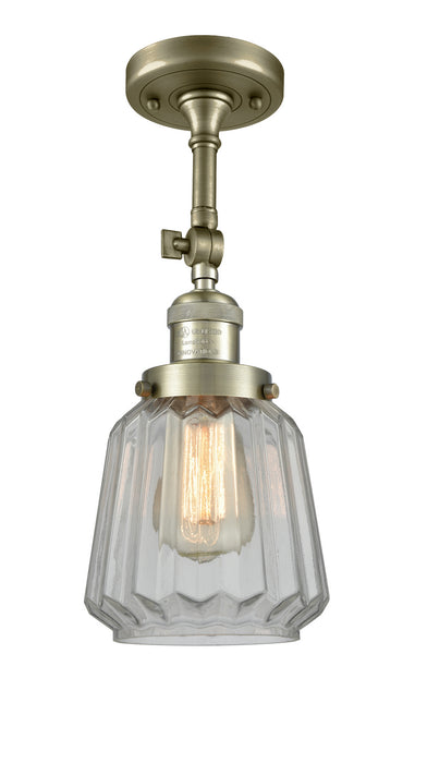 Innovations 201F-AB-G142 One Light Semi-Flush Mount, Antique Brass