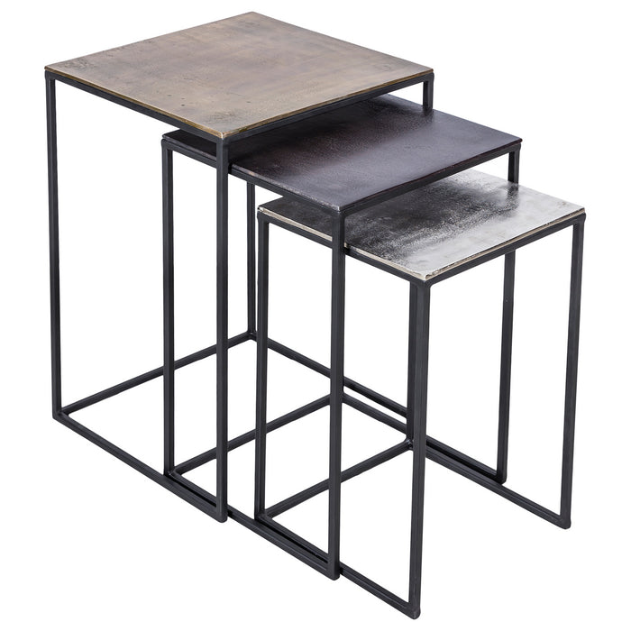 Renwil TA174 Accent Table, Top Big Brass Antique Middle Bronze, Small Raw Nickel/Frame Matt Black