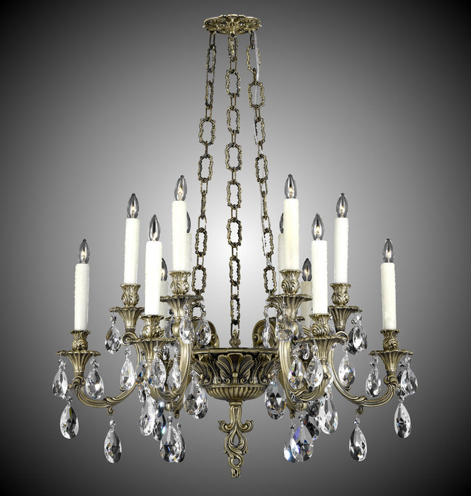 American Brass & Crystal CH9012-O-02G-PI 12 Light Chandelier, Antique Black Glossy