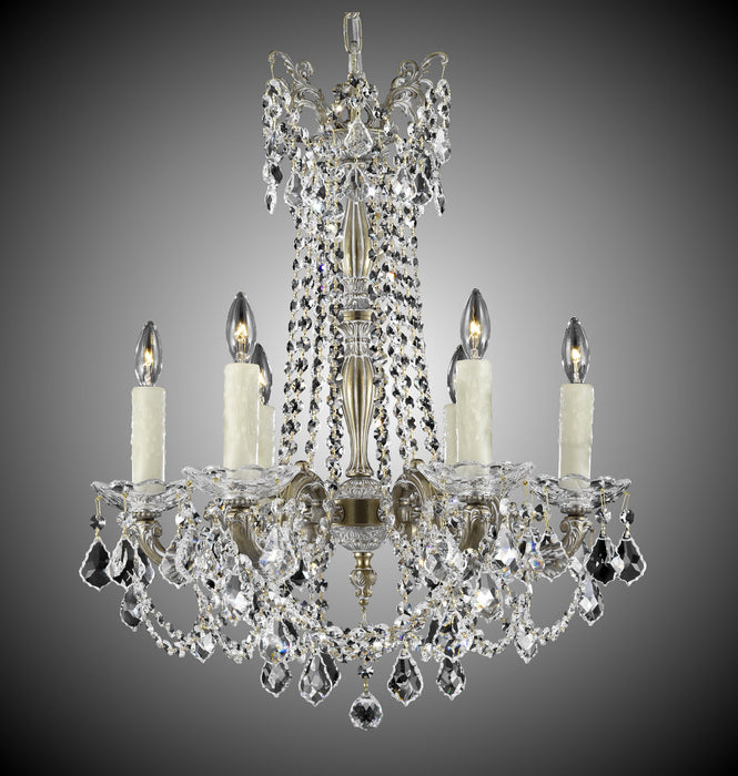 American Brass & Crystal CH9282-A-04G-PI Six Light Chandelier, Antique White Glossy