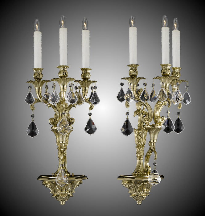 American Brass & Crystal WS9086-A-12G-PI Three Light Wall Sconce, Polished Brass w/Black Inlay