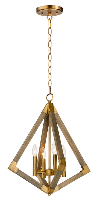 Maxim 12252WOAB Four Light Pendant, Weathered Oak / Antique Brass