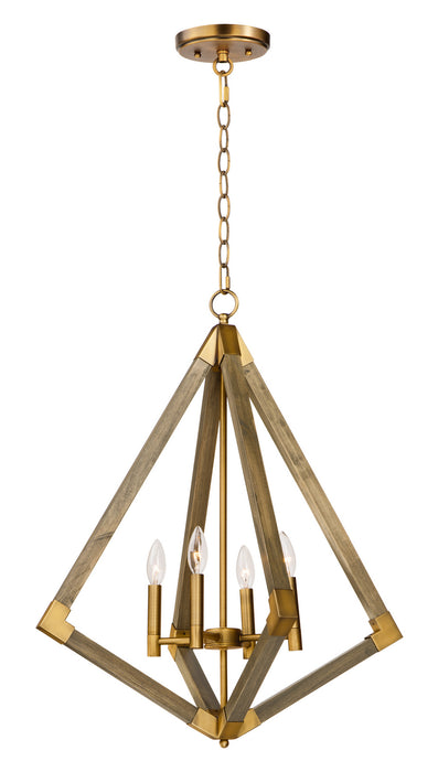 Maxim 12254WOAB Four Light Pendant, Weathered Oak / Antique Brass