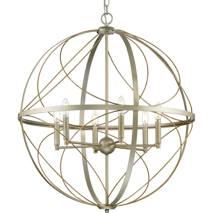 Progress Lighting P500069-134 Six Light Pendant, Silver Ridge