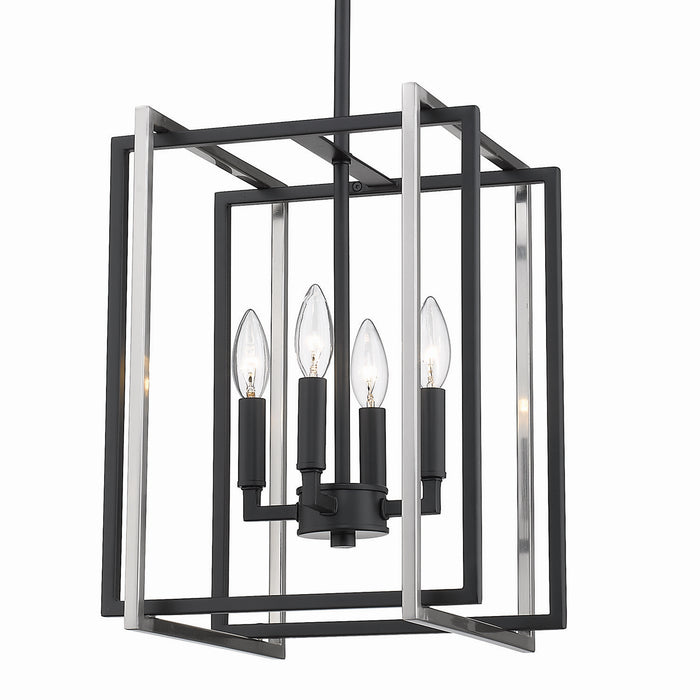 Golden 6070-4 BLK-PW Four Light Chandelier, Matte Black