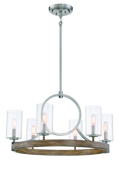 Minka-Lavery 4015-280 Six Light Chandelier, Sun Faded Wood W/Brushed Nicke