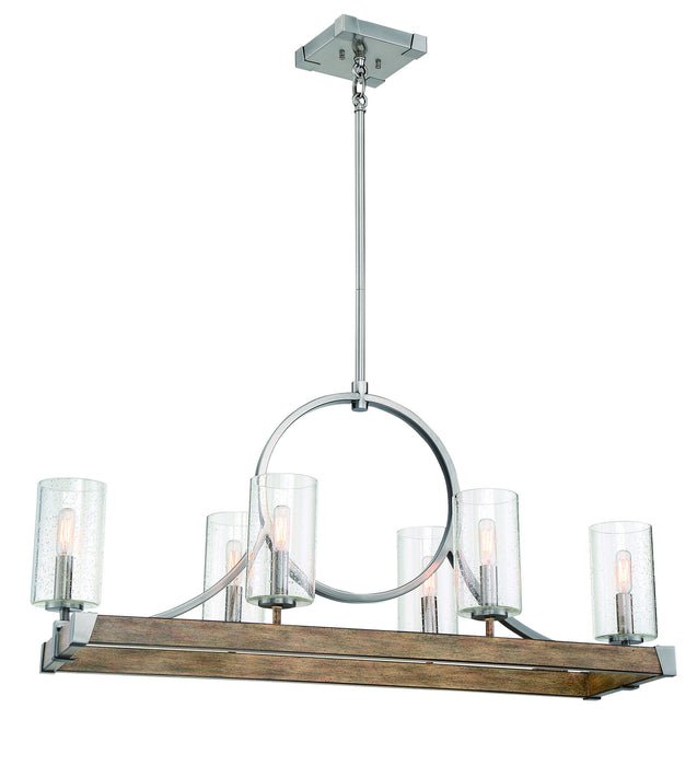 Minka-Lavery 4016-280 Six Light Island Pendant, Sun Faded Wood W/Brushed Nicke