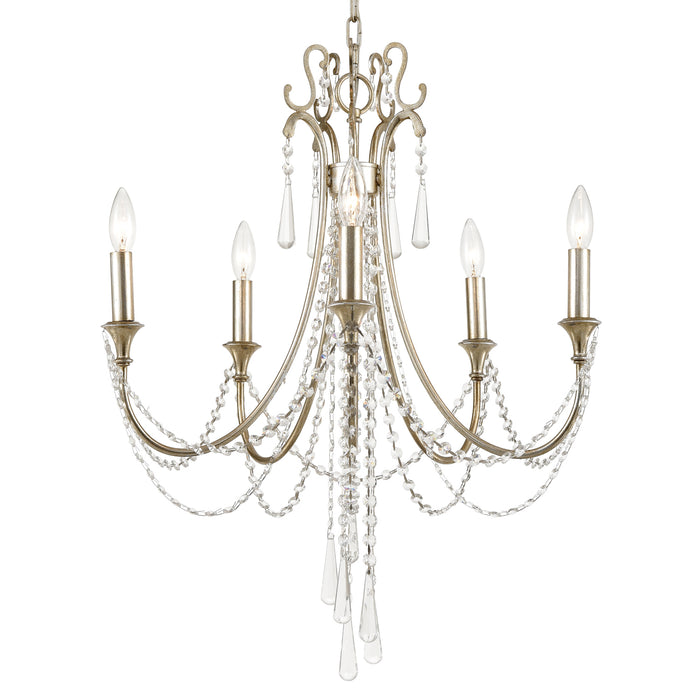Crystorama ARC-1905-SA-CL-MWP Five Light Chandelier, Antique Silver