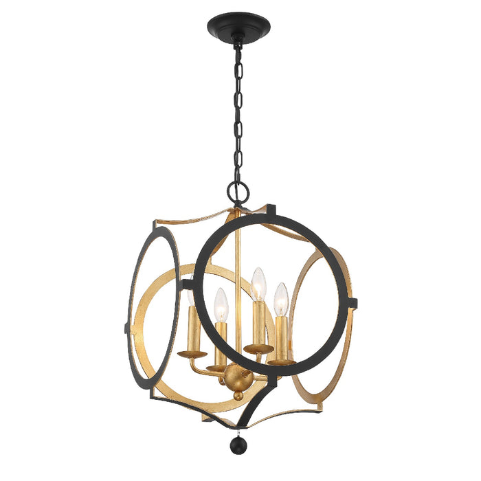 Crystorama ODE-704-BK-GA Four Light Chandelier, Black + Antique Gold