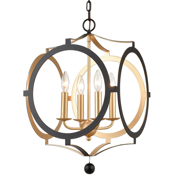 Crystorama ODE-704-BK-GA Four Light Chandelier, Black + Antique Gold