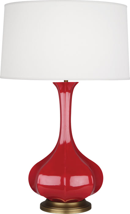 Robert Abbey RR994 One Light Table Lamp, Ruby Red Glazed Ceramic w/Aged Brass