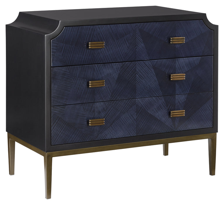 Currey and Company 3000-0124 Chest, Dark Sapphire/Caviar Black/Antique Brass
