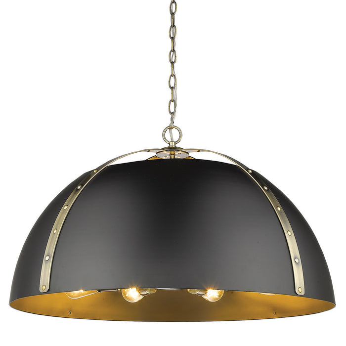 Golden 6928-8P AB-BLK Eight Light Pendant, Aged Brass