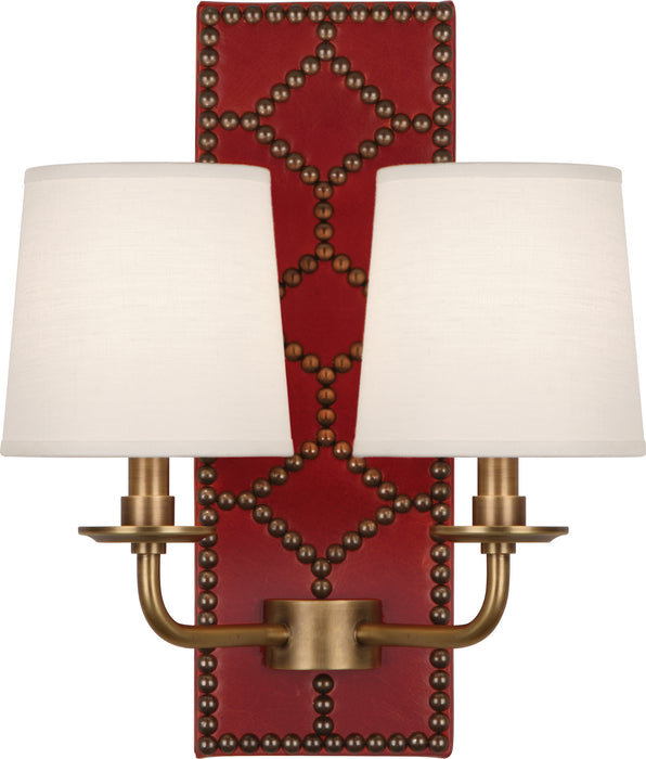 Robert Abbey 1031 Two Light Wall Sconce, Dragons Blood Leather w/Nailhead/Aged Brass