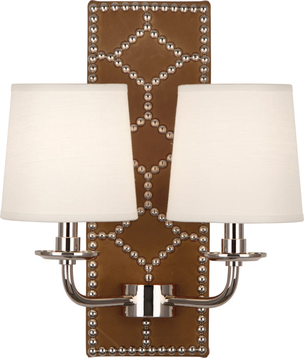 Robert Abbey S1030 Two Light Wall Sconce, English Ochre Leather w/Nailhead/Polished Nickel