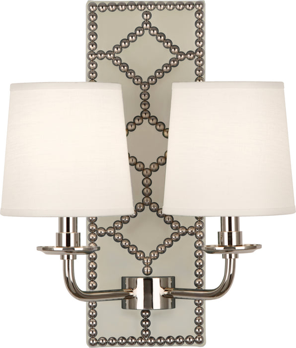 Robert Abbey S1032 Two Light Wall Sconce, Bruton White Leather w/Nailhead/Polished Nickel