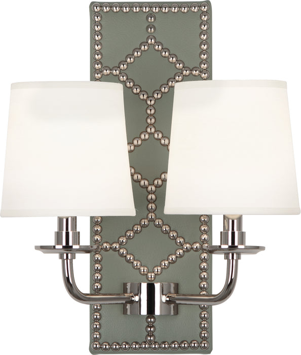 Robert Abbey S1034 Two Light Wall Sconce, Carter Gray Leather w/Nailhead/Polished Nickel