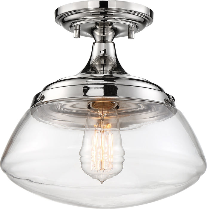 Nuvo Lighting 60-6798 One Light Semi Flush Mount, Polished Nickel / Clear Glass