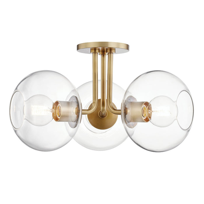 Mitzi H270603-AGB Three Light Semi Flush Mount, Aged Brass