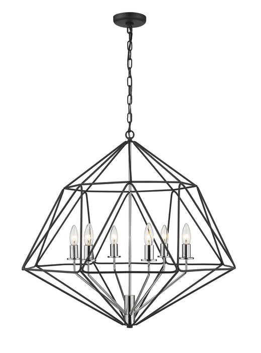 Z-Lite 918-30MB-CH Six Light Chandelier, Matte Black + Chrome