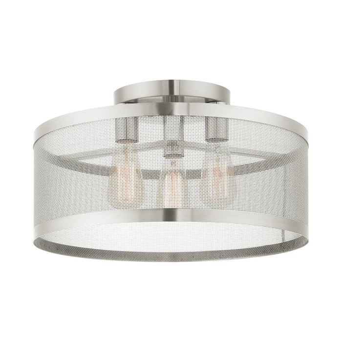 Livex Lighting 46219-91 Three Light Semi Flush Mount, Brushed Nickel