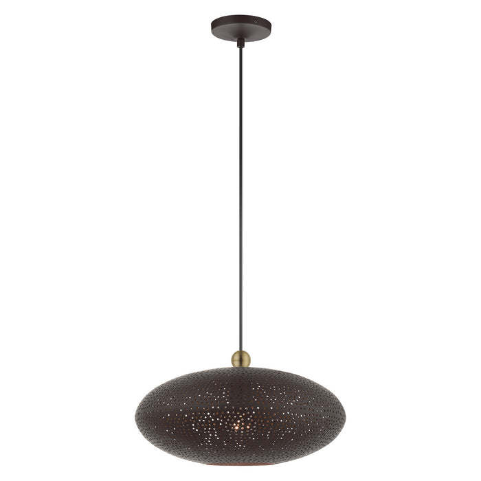 Livex Lighting 49102-07 One Light Pendant, Bronze w/ Antique Brasss